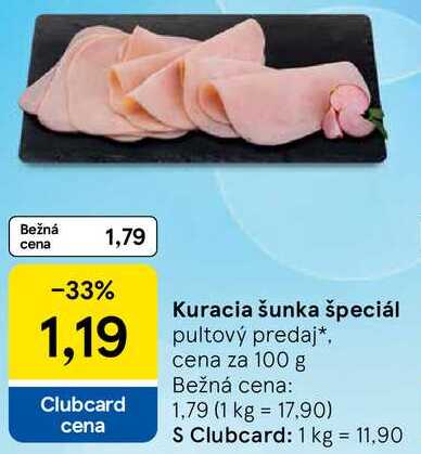 Kuracia šunka špeciál, cena za 100 g 