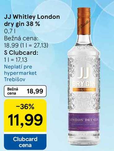 JJ Whitley London dry gin 38 %, 0,7 l