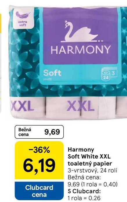 Harmony Soft White XXL toaletný papier, 24 rolí 
