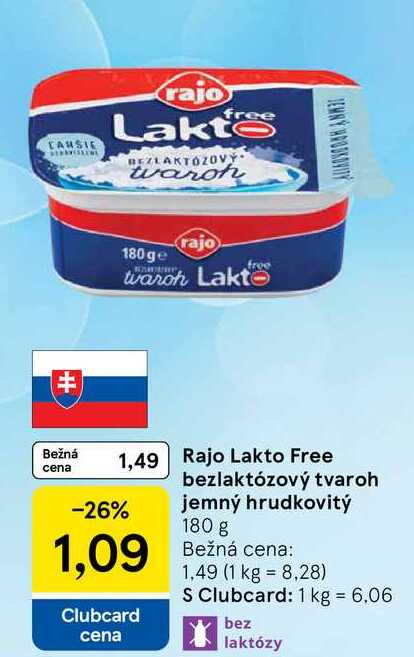 Rajo Lakto Free bezlaktózový tvaroh jemný hrudkovitý, 180 g 
