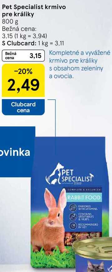 Pet Specialist krmivo pre králiky, 800 g