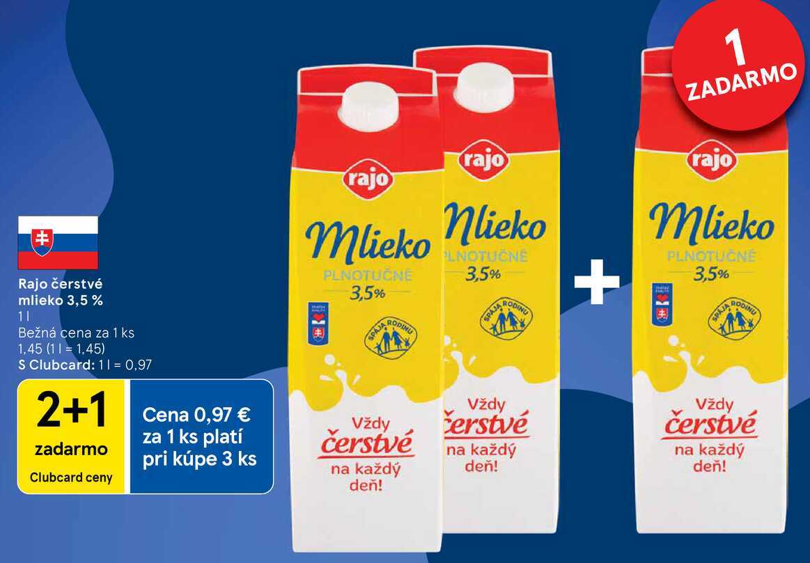 Rajo čerstvé mlieko 3,5 %, 1 l