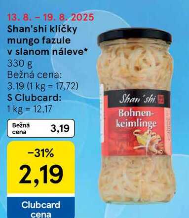 Shan'shi klíčky mungo fazule v slanom náleve, 330 g 