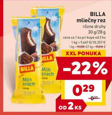 BILLA mliečny rez rôzne druhy 30 g/28 g 