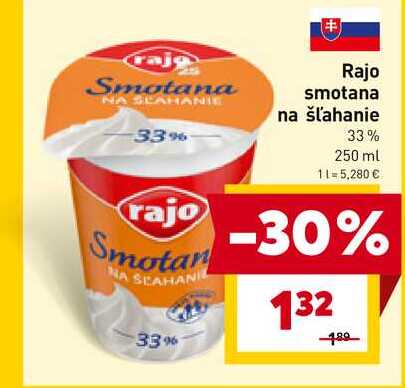Rajo smotana na šľahanie 33% 250 ml 