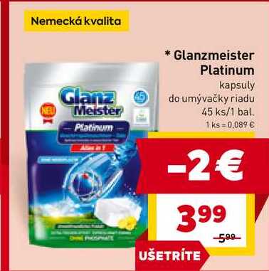 Glanzmeister Platinum kapsuly do umývačky riadu 45 ks/1 bal. 