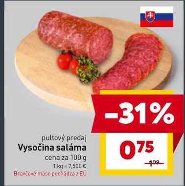 Vysočina saláma cena za 100 g