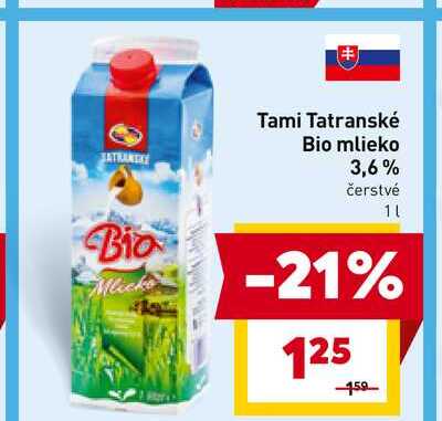 Tami Tatranské Bio mlieko 3,6% čerstvé 1l