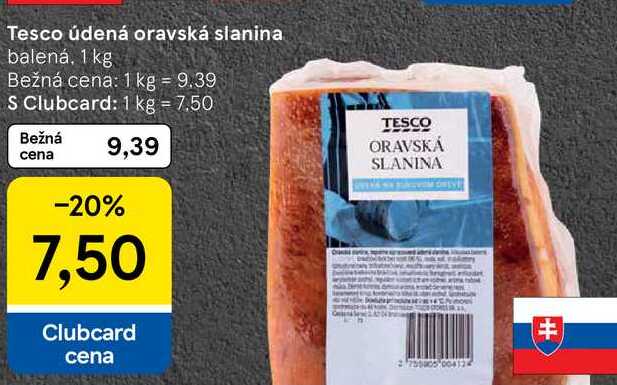 Tesco údená oravská slanina, 1 kg