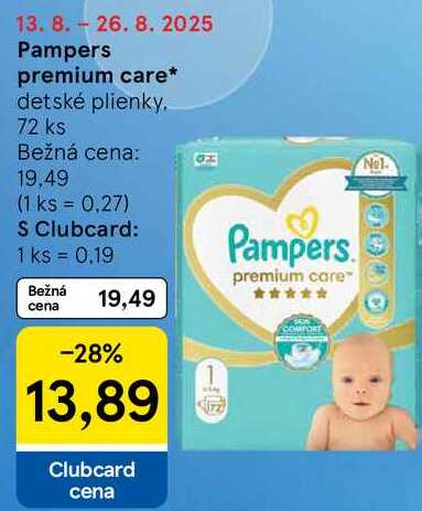 Pampers premium care, 72 ks