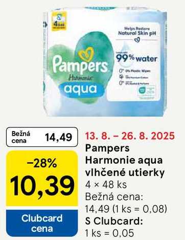 Pampers Harmonie aqua vlhčené utierky, 4x 48 ks