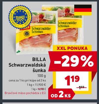 BILLA Schwarzwaldská šunka 100 g 