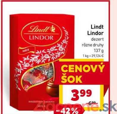 Lindt Lindor dezert rôzne druhy 137 g