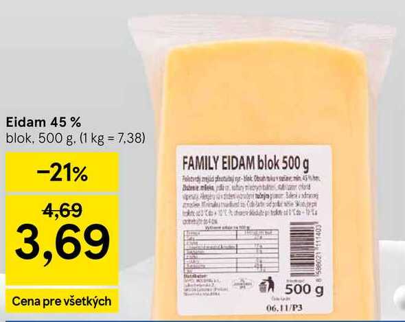 Eidam 45%, 500 g
