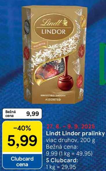 Lindt Lindor pralinky, 200 g