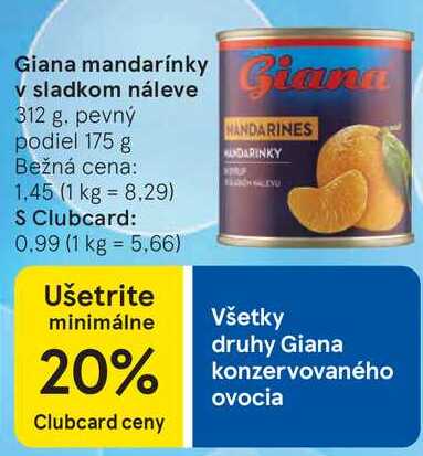 Giana mandarínky v sladkom náleve, 312 g