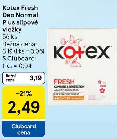 Kotex Fresh Deo Normal Plus slipové vložky, 56 ks 