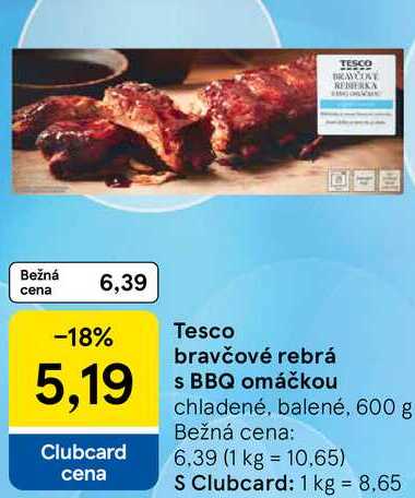 Tesco bravčové rebrá s BBQ omáčkou, 600 g