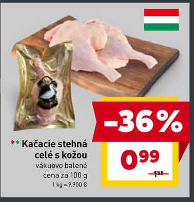 Kačacie stehná celé s kožou vákuovo balené cena za 100 g 