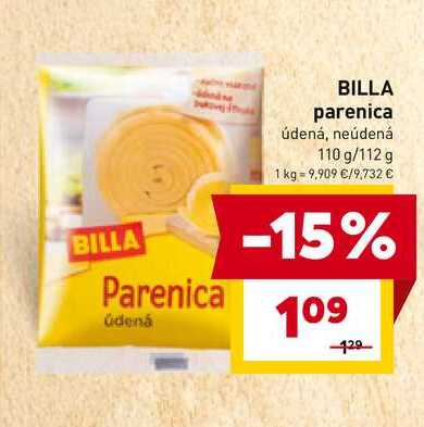 BILLA parenica údená, neúdená 110 g/112 g 