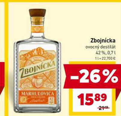 Zbojnícka ovocný destilát 42%, 0,7l