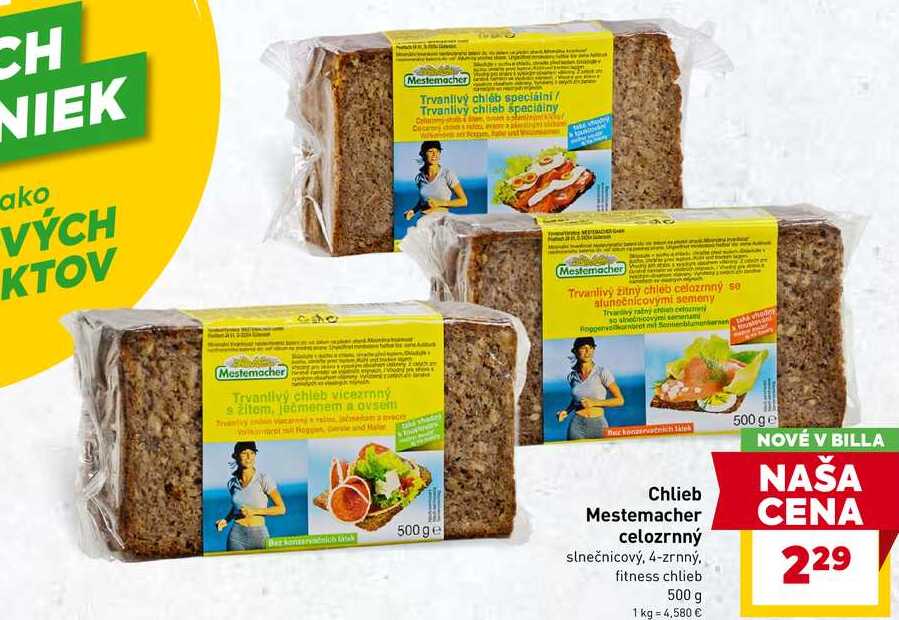 Chlieb Mestemacher celozrnný slnečnicový, 4-zrnný, fitness chlieb 500 g v akcii