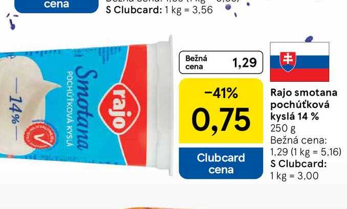 Rajo smotana pochúťková kyslá 14 % 250 g  v akcii