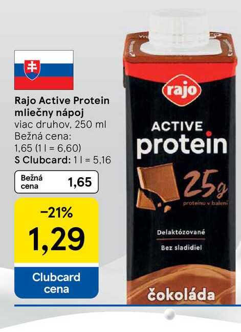 Rajo Active Protein mliečny nápoj viac druhov, 250 ml