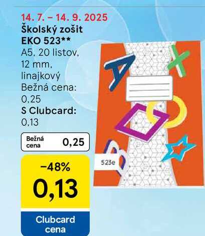 Školský zošit EKO 523 A5, 20 listov, 12 mm linajkový