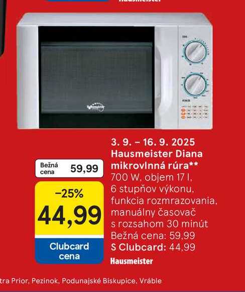 Hausmeister Diana mikrovlnná rúra 700 W, objem 17l