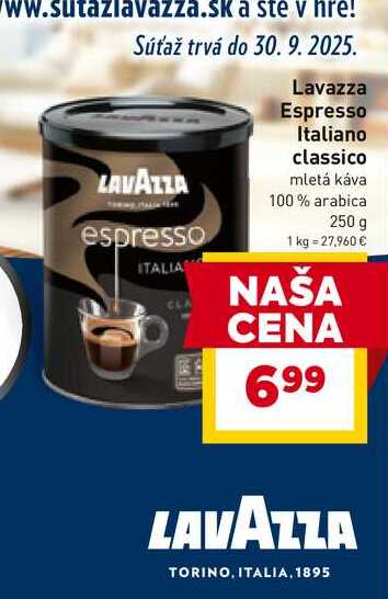 Lavazza Espresso Italiano classico mletá káva 100% arabica 250 g