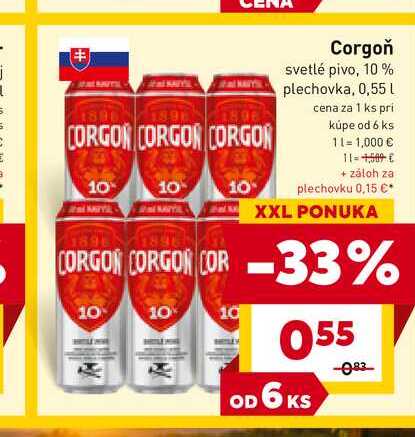 Corgoň svetlé pivo, 10% plechovka, 0,55 l