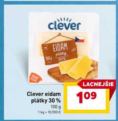 Clever eidam plátky 30% 100 g 