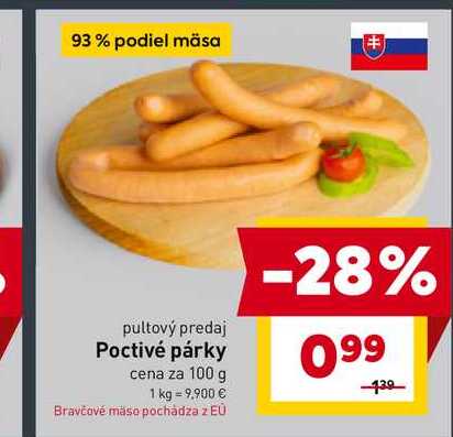 Poctivé párky cena za 100 g 