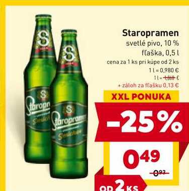 Staropramen svetlé pivo, 10% fľaška, 0,5 l