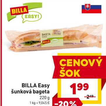 BILLA Easy šunková bageta 220 g