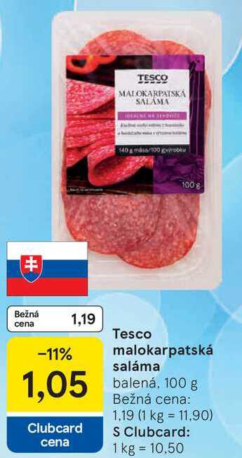 Tesco malokarpatská saláma, 100 g 
