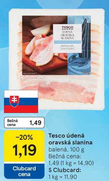 Tesco údená oravská slanina, 100 g 