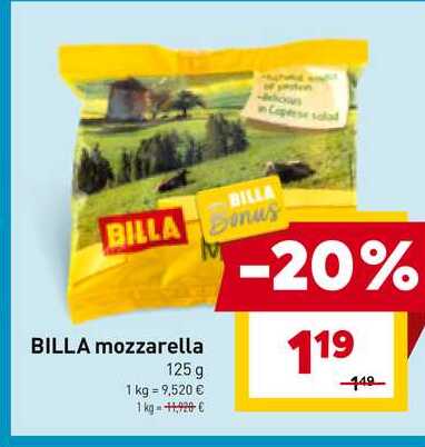 BILLA mozzarella 125 g 
