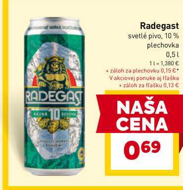 Radegast Rázná 10° svetlé pivo, plechovka 0,5l