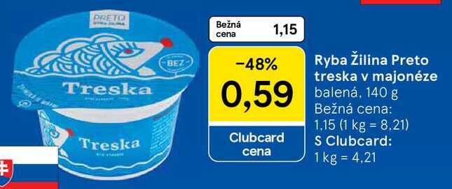 Ryba Žilina Preto treska v majonéze, 140 g 