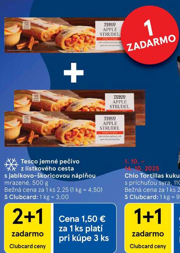 Tesco jemné pečivo z lístkového cesta s jablkovo-škoricovou náplňou, 500 g