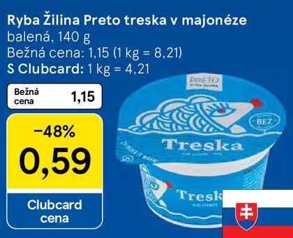 Ryba Žilina Preto treska v majonéze, 140 g