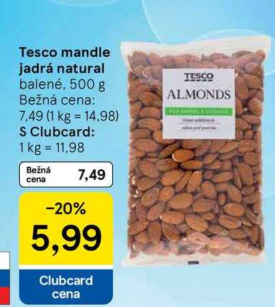 Tesco mandle jadrá natural, 500 g