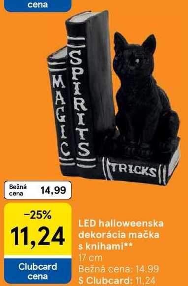 LED halloweenska dekorácia mačka s knihami