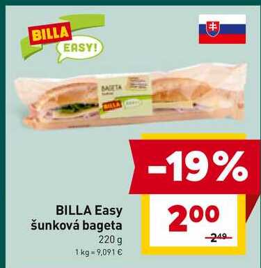 BILLA Easy šunková bageta 220 g 