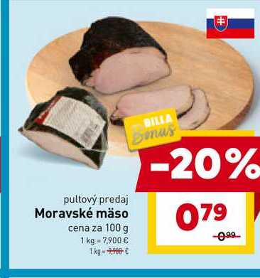 Moravské mäso cena za 100 g