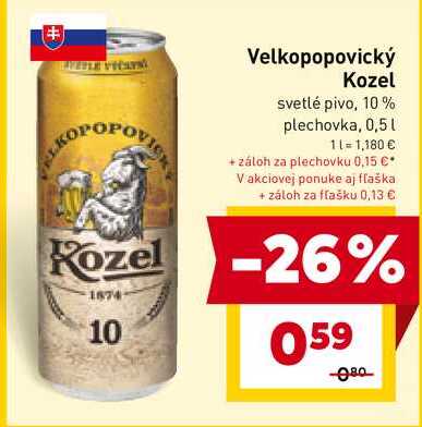 Velkopopovický Kozel svetlé pivo, 10% plechovka, 0,5l
