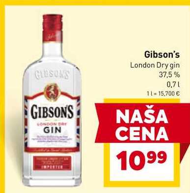 Gibson's London Dry gin 37,5% 0,7l