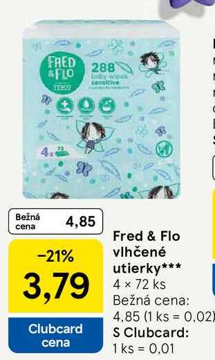 Fred & Flo vlhčené utierky, 4x 72 ks 